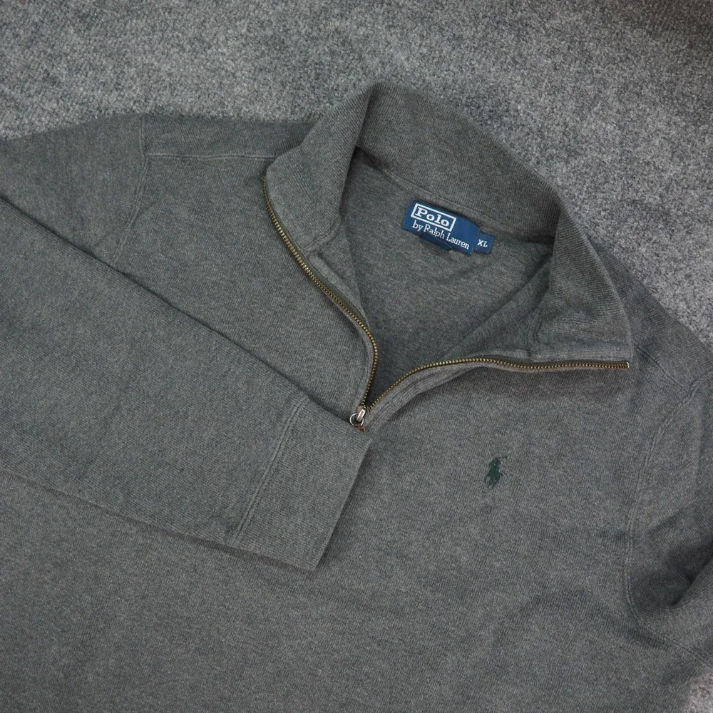 Polo Ralph Lauren Pullover Mens XL Quarter Zip Gray Solid Preppy Classic Sweater